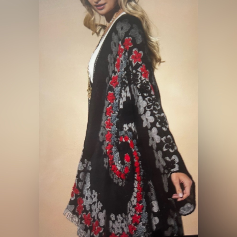 Midnight Rose Embroidered Ruana - Picture 6 of 9